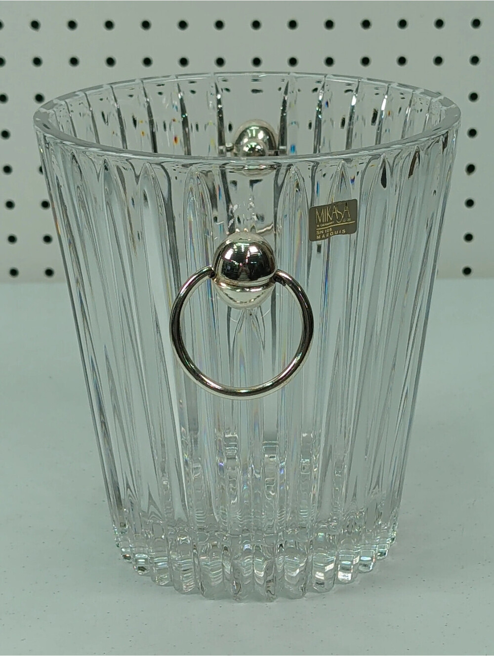 Mikasa Marquis Crystal Ice Bucket Germany Silver Plated Handles SN-105
